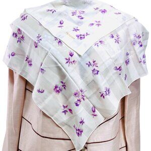 New  Soft Sillky  Renoma Paris SCarf  100% Silk 23" Ivery Lavender Floral (41)
